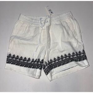 TALBOTS Womens White Linen Black Embroidered‎ Shorts Size P Petites NEW